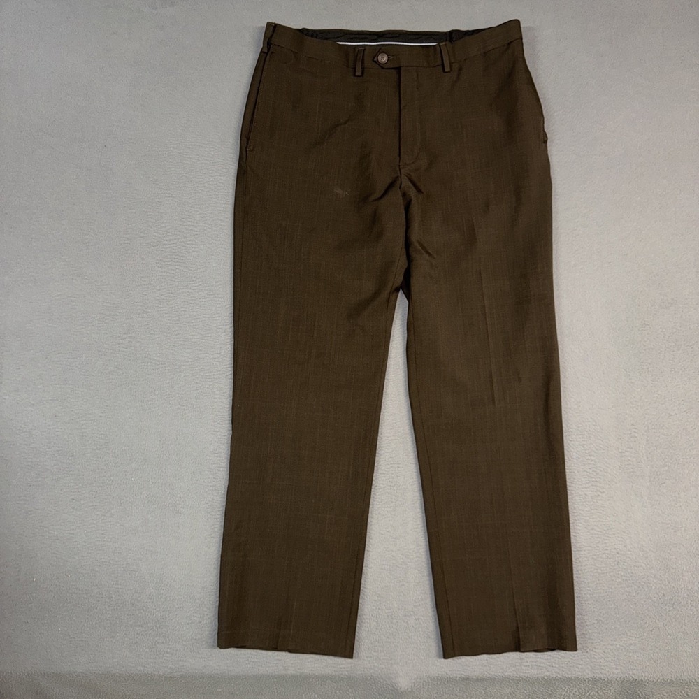 Haggar Pants Mens 38x32 Brown Heathered Classic Fit Flat Front Polyester Dress